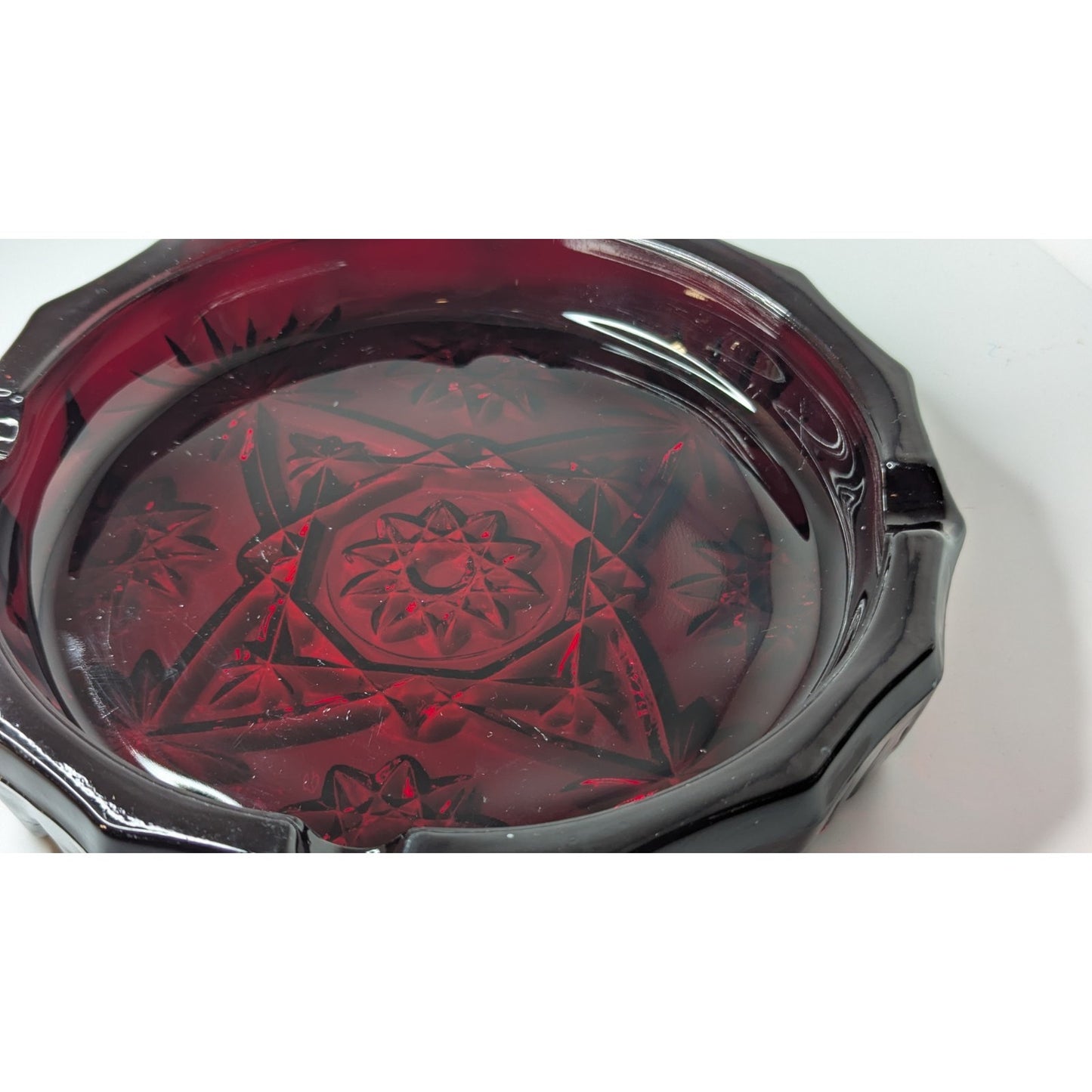 Vintage 8" Large Ruby Red Glass Heavy Octagonal Ashtray No Chips or Cracks