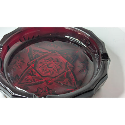 Vintage 8" Large Ruby Red Glass Heavy Octagonal Ashtray No Chips or Cracks