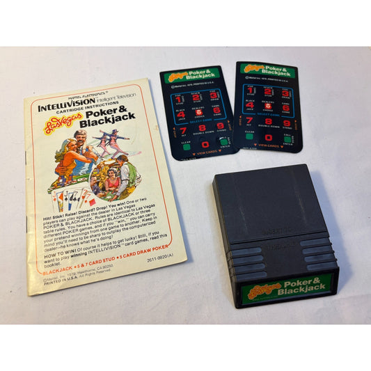 Poker & Blackjack Intellivision Game Cartridge 2 Overlays + Manual Tested Works