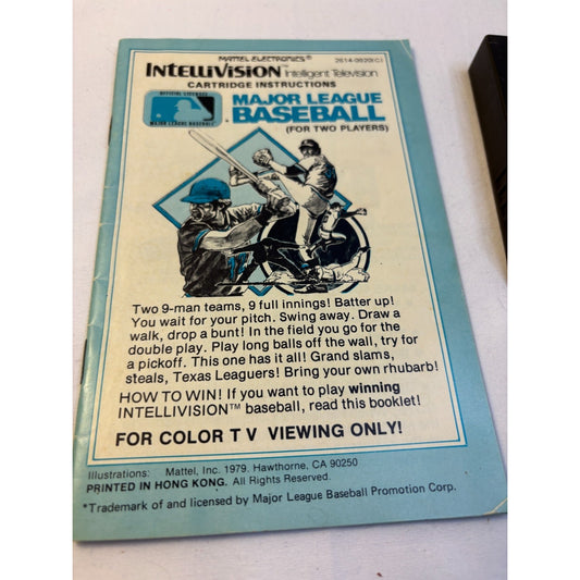 1979 Mattel Intellivision Major League Baseball Game Cartridge + Manual Tested
