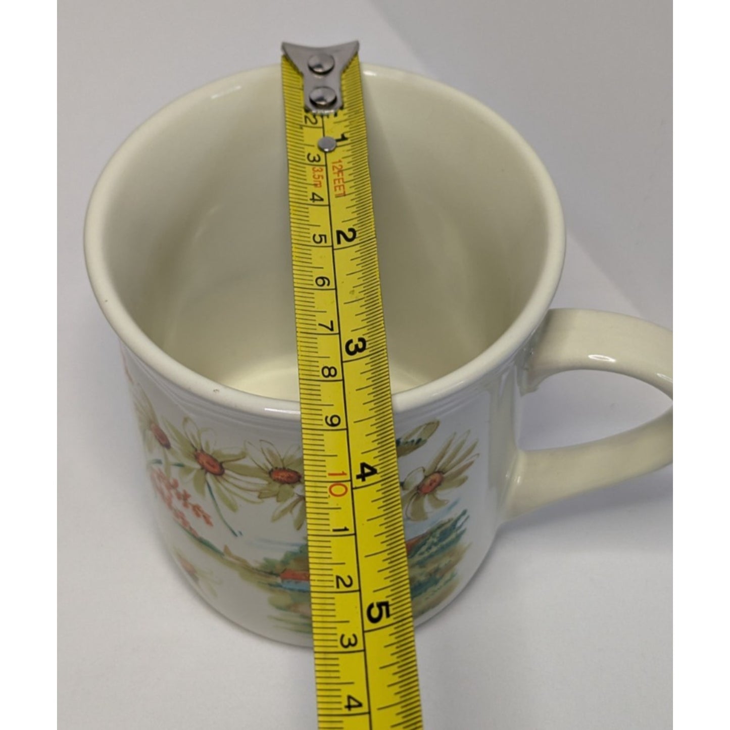 Vintage Ceramic Painted Coffee Mug Tea Cup Floral Landscape Made in Japan