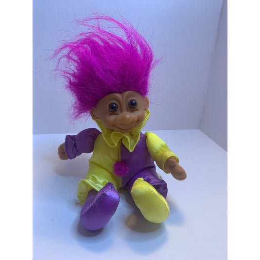Vintage 1990s Russ Clown Troll 6" Soft Plush Doll Jester Outfit Sitting Purple
