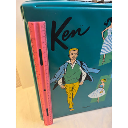Vintage TURQUOISE Teal 1961 Ken And Ponytail Barbie Doll Carrying Case