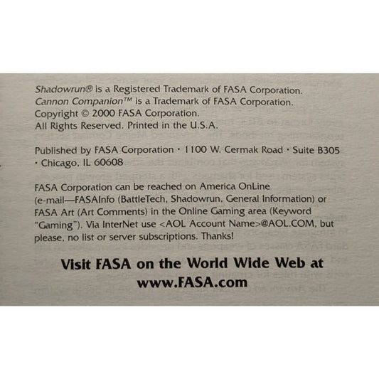 Shadowrun Cannon Companion #7908 Softcover RPG Sourcebook FASA Corp 2000