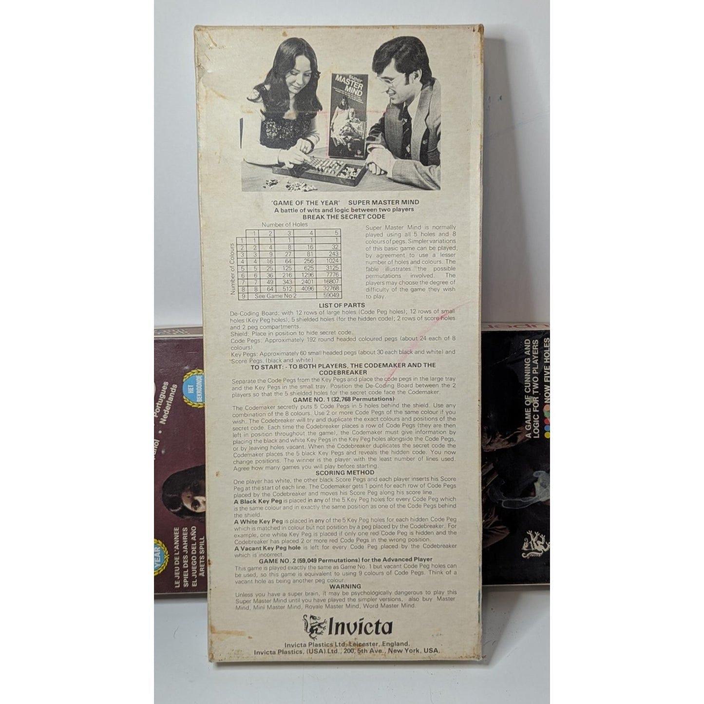 Vintage 70s Super Master Mind Board Game Invicta Code Breaking Strategy