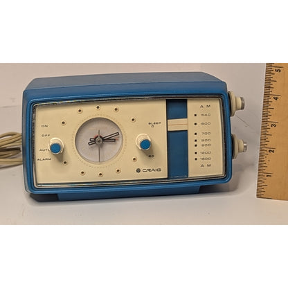 Rare Vintage CRAIG 1602 AM Clock Radio Teal Blue MCM Sanyo Japan Atomic