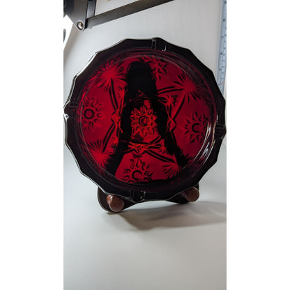 Vintage 8" Large Ruby Red Glass Heavy Octagonal Ashtray No Chips or Cracks