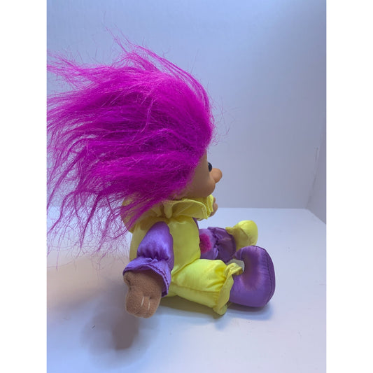 Vintage 1990s Russ Clown Troll 6" Soft Plush Doll Jester Outfit Sitting Purple