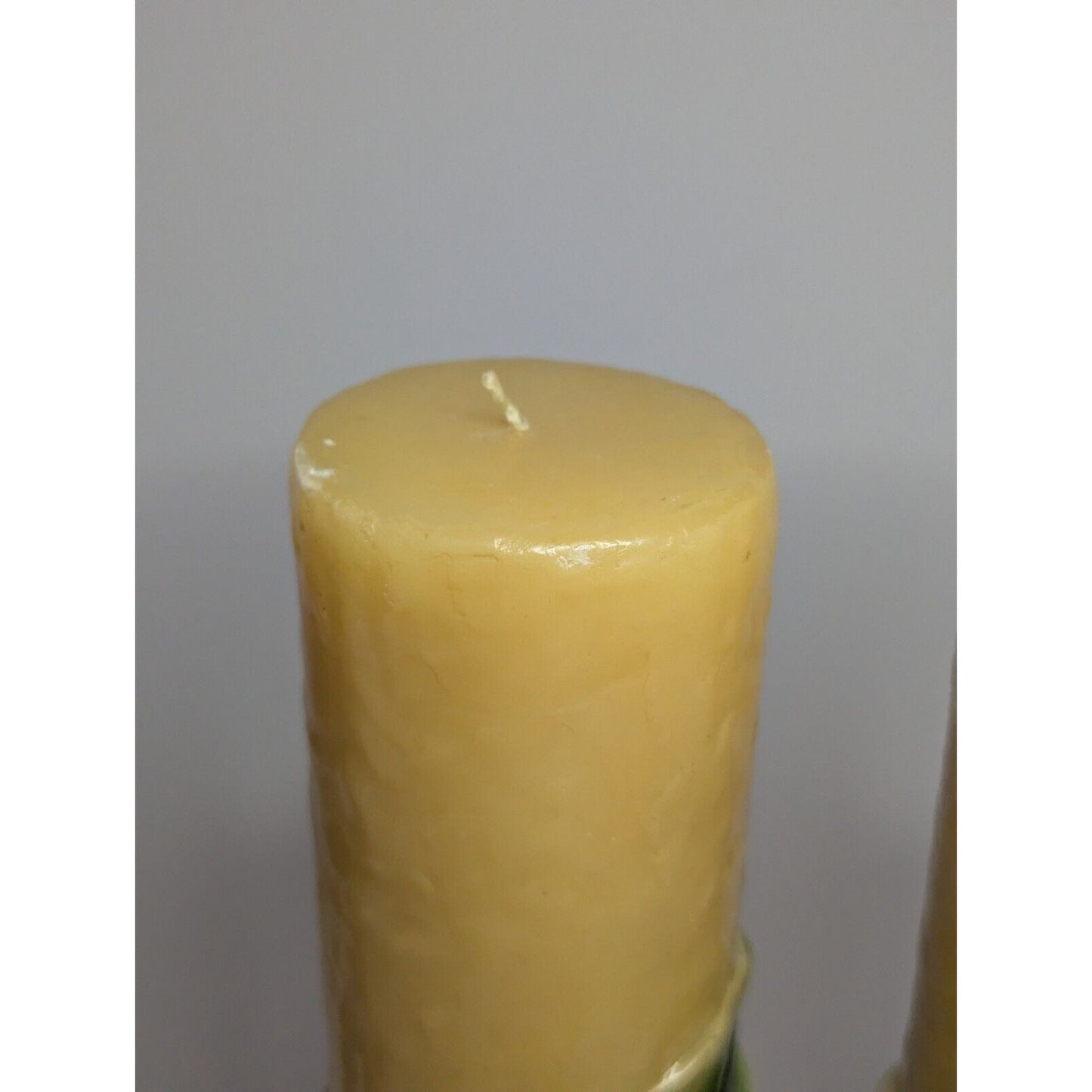 Dept 56 14" Pillar Candle Pair Retro Molded Painted Leaf Hand Carved Wax Candle