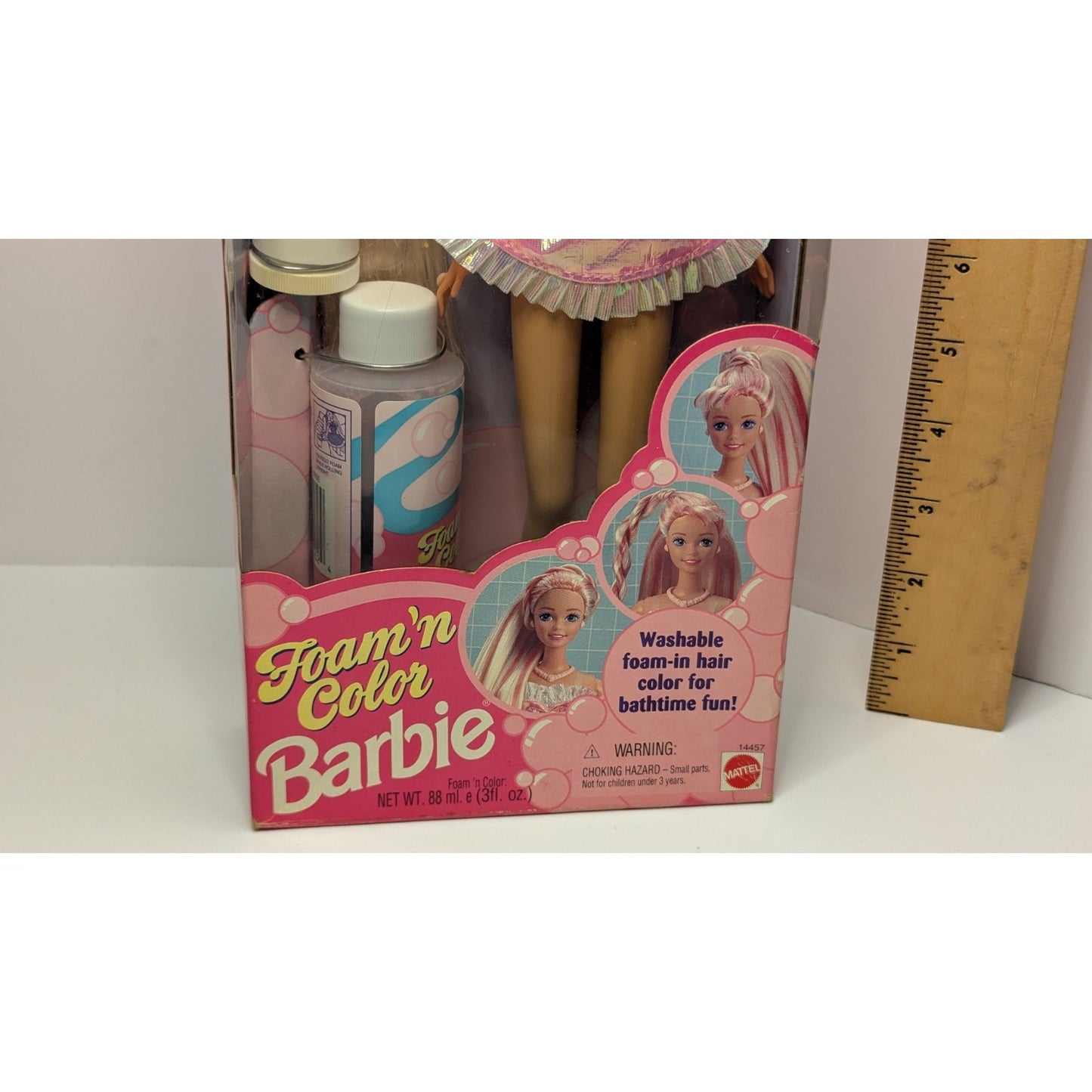 1995 Mattel Barbie Foam N Color Barbie Doll with Pink Foam #14457 New In Box