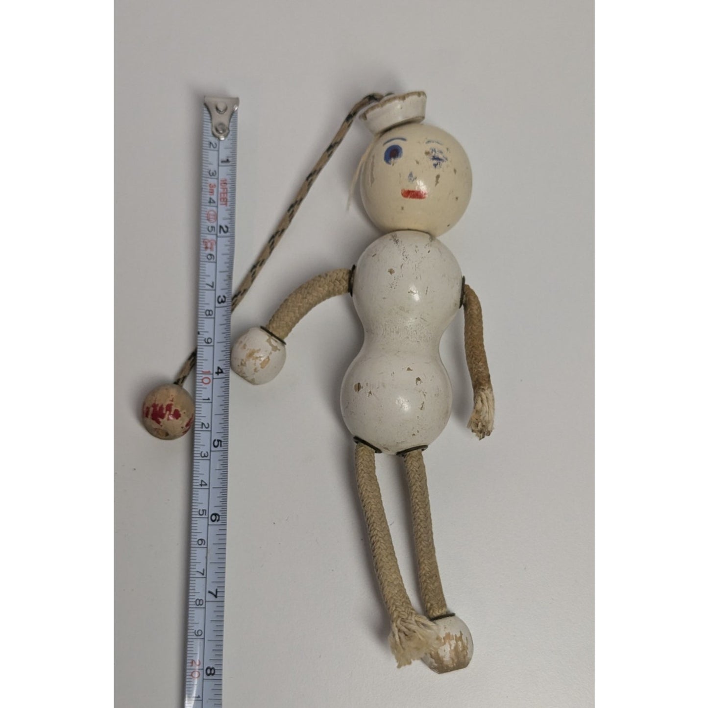 Antique 1920s TED TOY Bedford Mass 8" Wooden Sailor in White