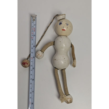 Antique 1920s TED TOY Bedford Mass 8" Wooden Sailor in White