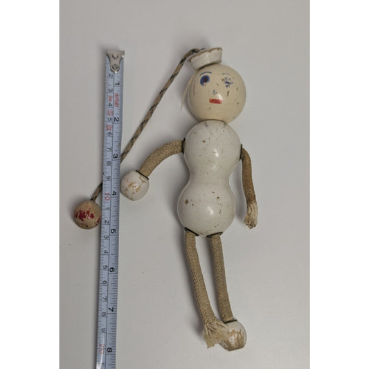 Antique 1920s TED TOY Bedford Mass 8" Wooden Sailor in White