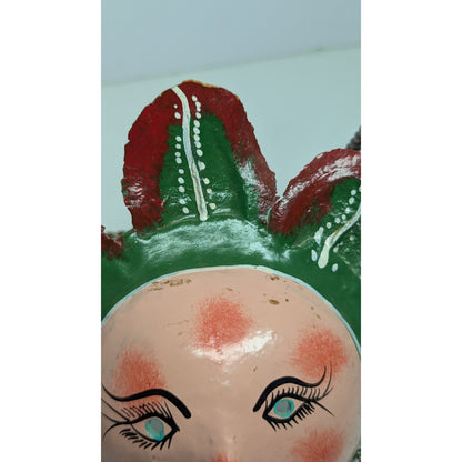7" Vintage Mexico Oaxacan Hand Painted Handmade Leaf Face Folk Art Mask