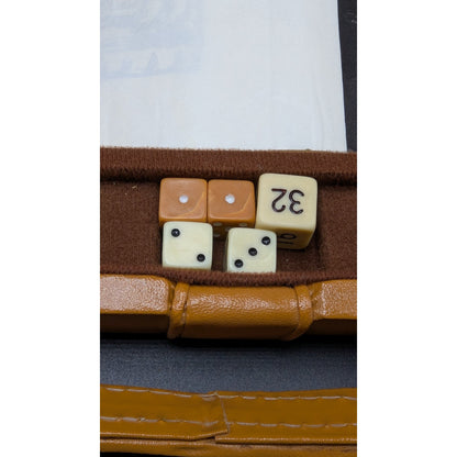 Vintage Brown Faux Leather Mini Travel Backgammon With Case Complete