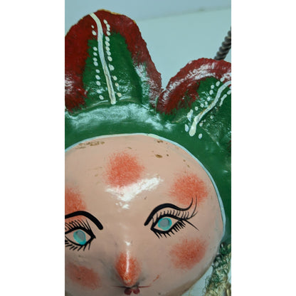 7" Vintage Mexico Oaxacan Hand Painted Handmade Leaf Face Folk Art Mask