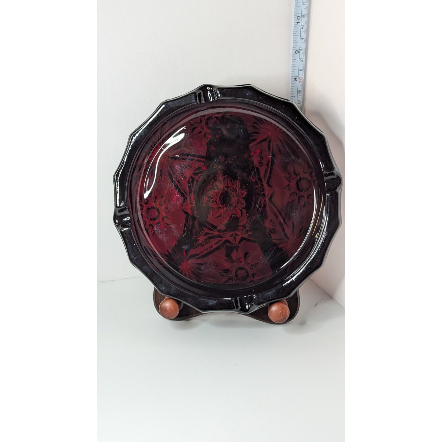 Vintage 8" Large Ruby Red Glass Heavy Octagonal Ashtray No Chips or Cracks