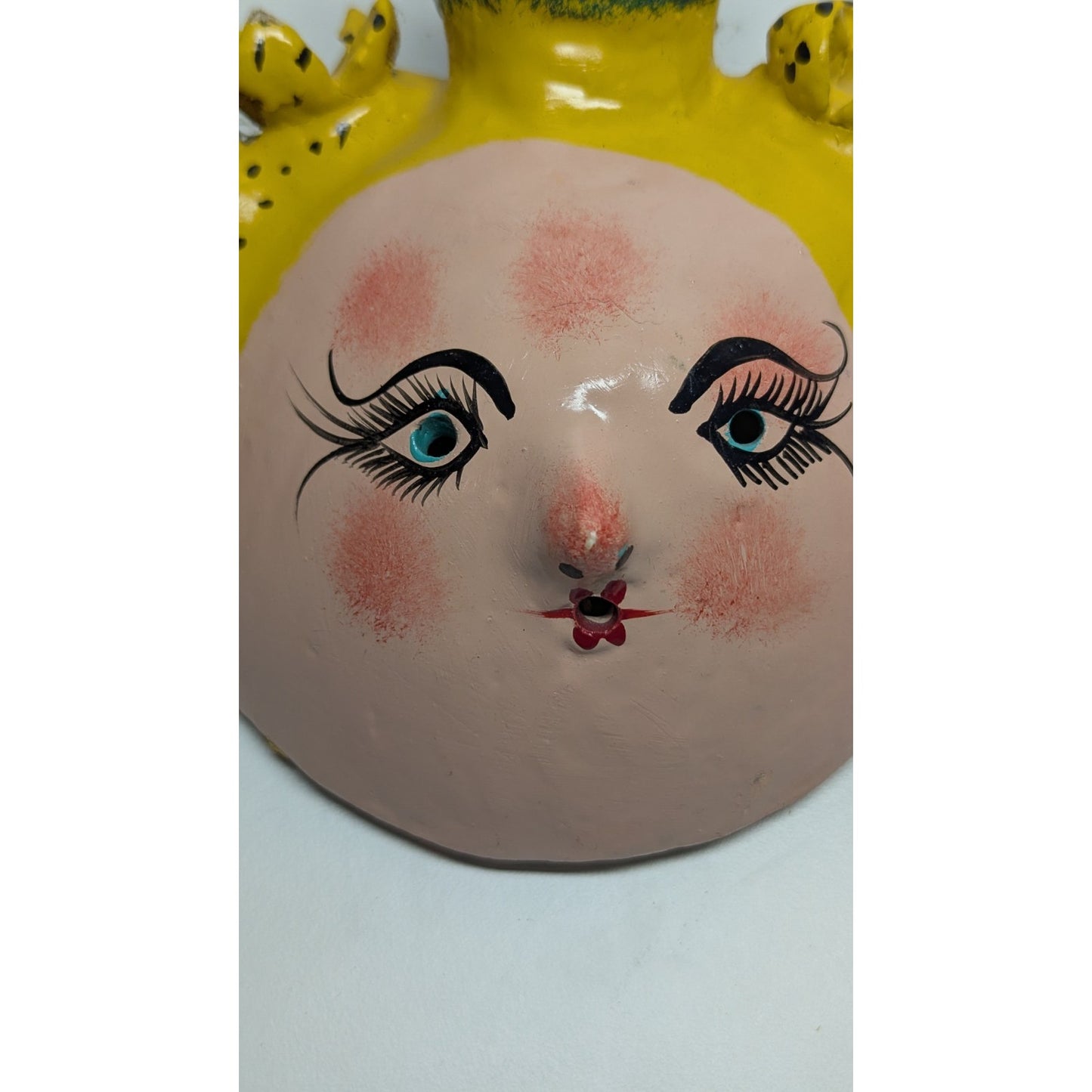 6" Vintage Mexico Oaxacan Hand Painted Handmade Leaf Face Folk Art Mask