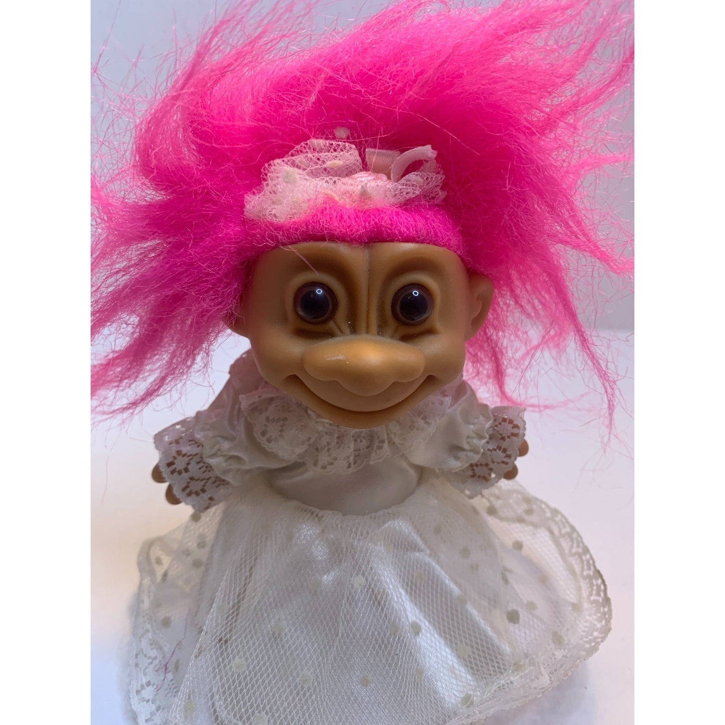 Vintage 1990s Russ 8" Bride Wedding Dress Troll Doll Pink Hair