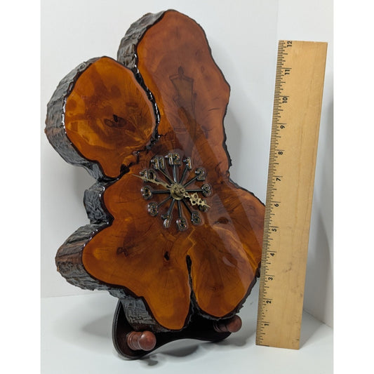 Nice Smaller Vintage Cypress Wood Live Edge Clock 13”x9” Works