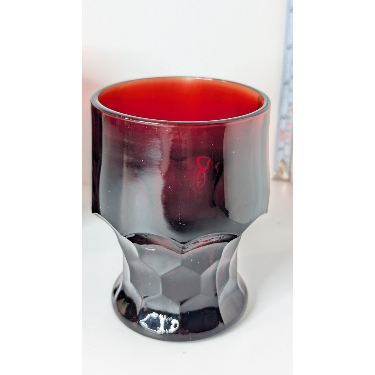 Ruby Red Georgian Honeycomb 8oz Glasses Vintage Anchor Hocking 4 1/8” Set Of 2