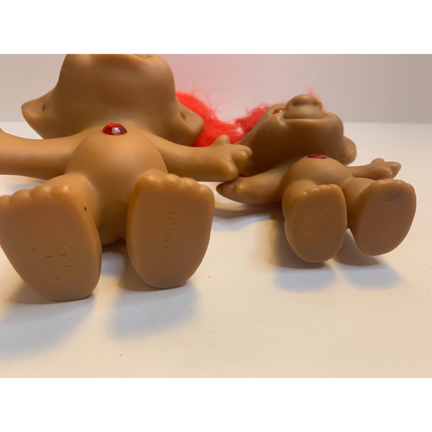 Set Of 2 Vtg Treasure Trolls With Jewel Gem Belly Good Luck Ace Novelty Red