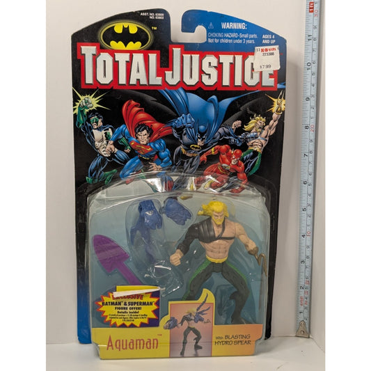Sealed Vintag1996 Total Justice Aquaman w/Blasting Hydro Spear 5" Figure Kenner