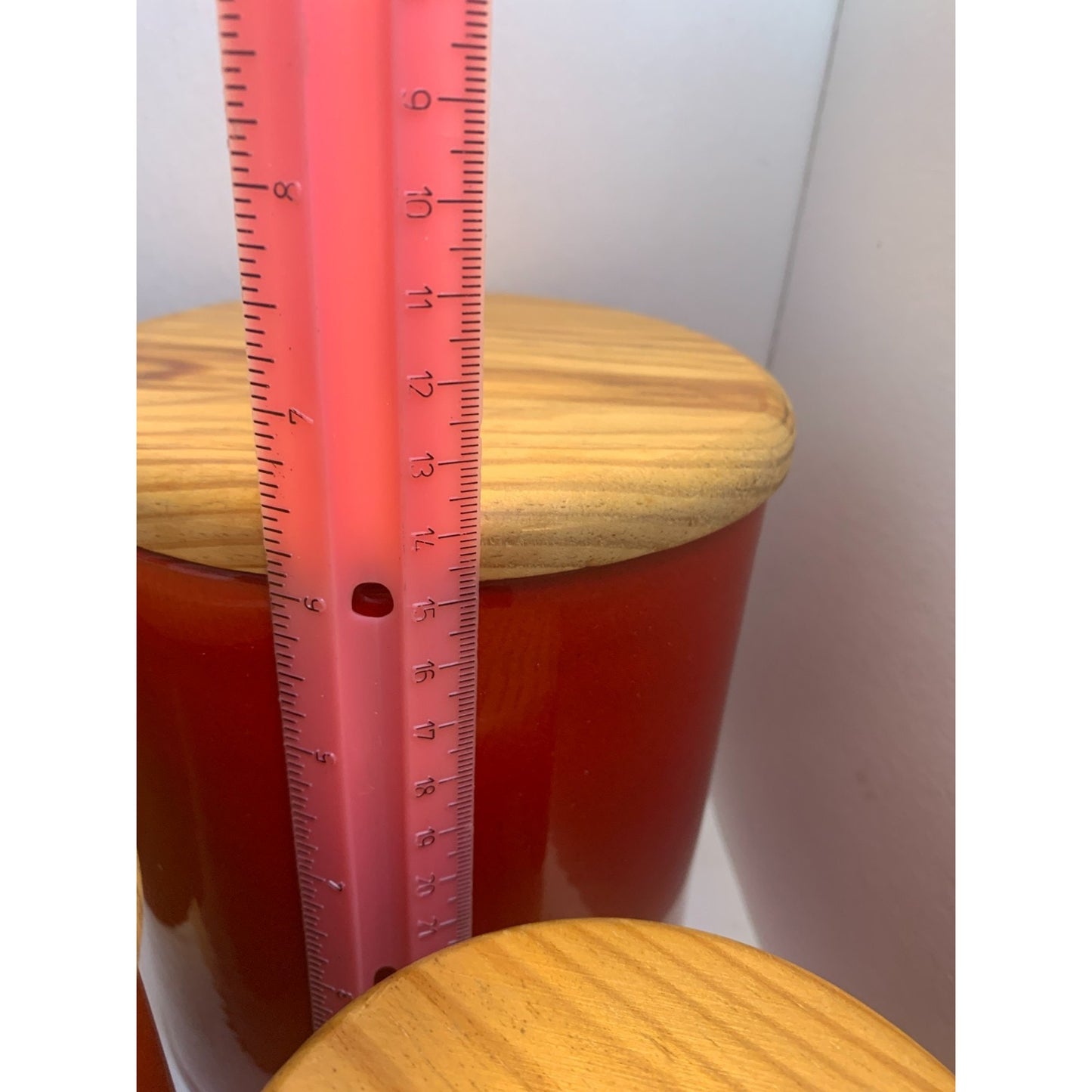 Mamma Ro Pottery Italy Red Set of 4 Canisters Wood Lids in Box New Old Stock