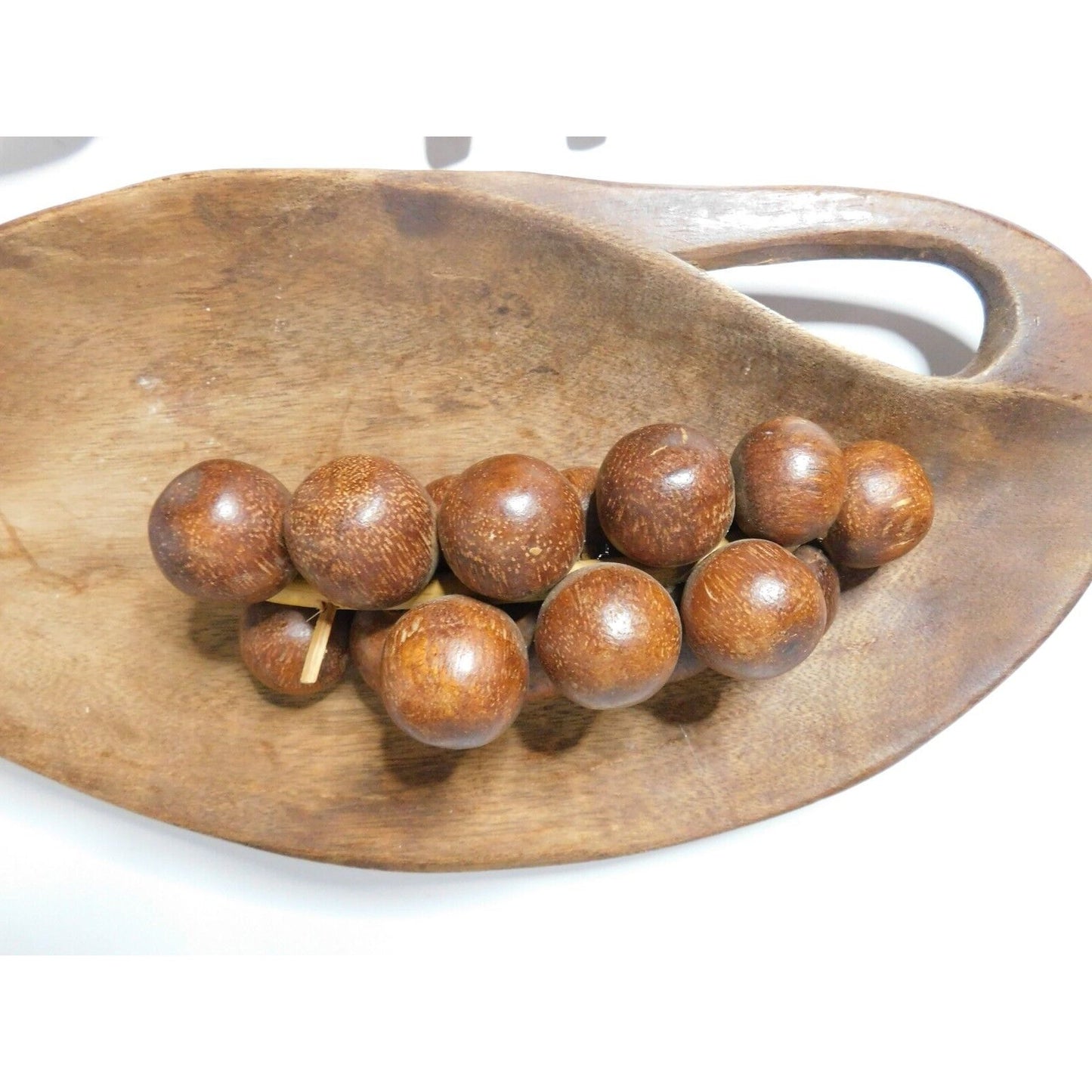 Vintage Alii Woods Wooden Leaf Shaped Bowl with 8 Mixed Wood Fruits