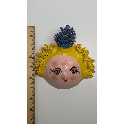 6" Vintage Mexico Oaxacan Hand Painted Handmade Leaf Face Folk Art Mask