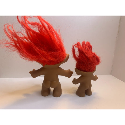Set Of 2 Vtg Treasure Trolls With Jewel Gem Belly Good Luck Ace Novelty Red