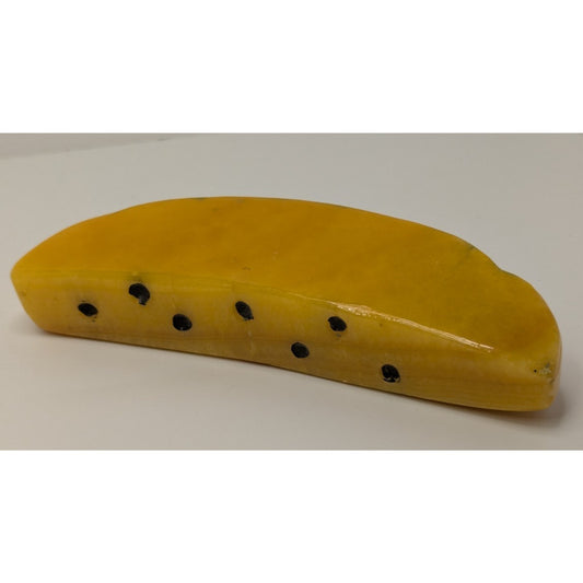 Vintage Alabaster Stone Fruit Yellow Melon Slice w/ Painted Seeds 6" 15.3oz