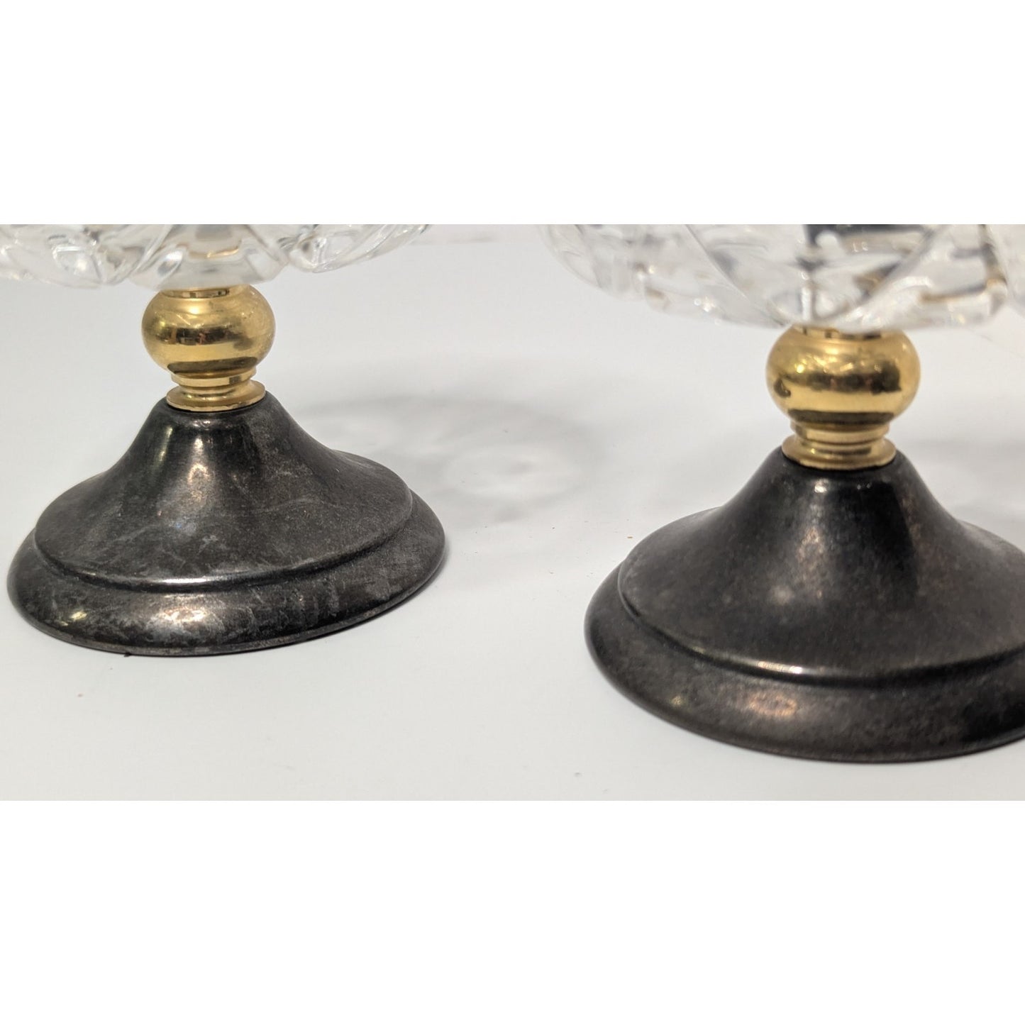 Set of 2 3.5" PM Italian Glass Top Silverplate Candlesticks Half-Inch Tapers