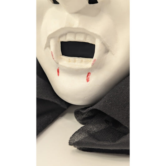 Vintage Vampire Halloween Mask Plastic W/ Hood Glowing Green Hologram Eyes