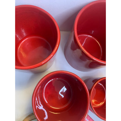 Mamma Ro Pottery Italy Red Set of 4 Canisters Wood Lids in Box New Old Stock
