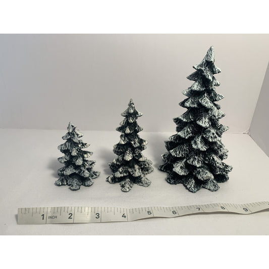 Vintage 90s Department 56 Village Set of 3 Evergreen Trees Cold Cast Porcelain F