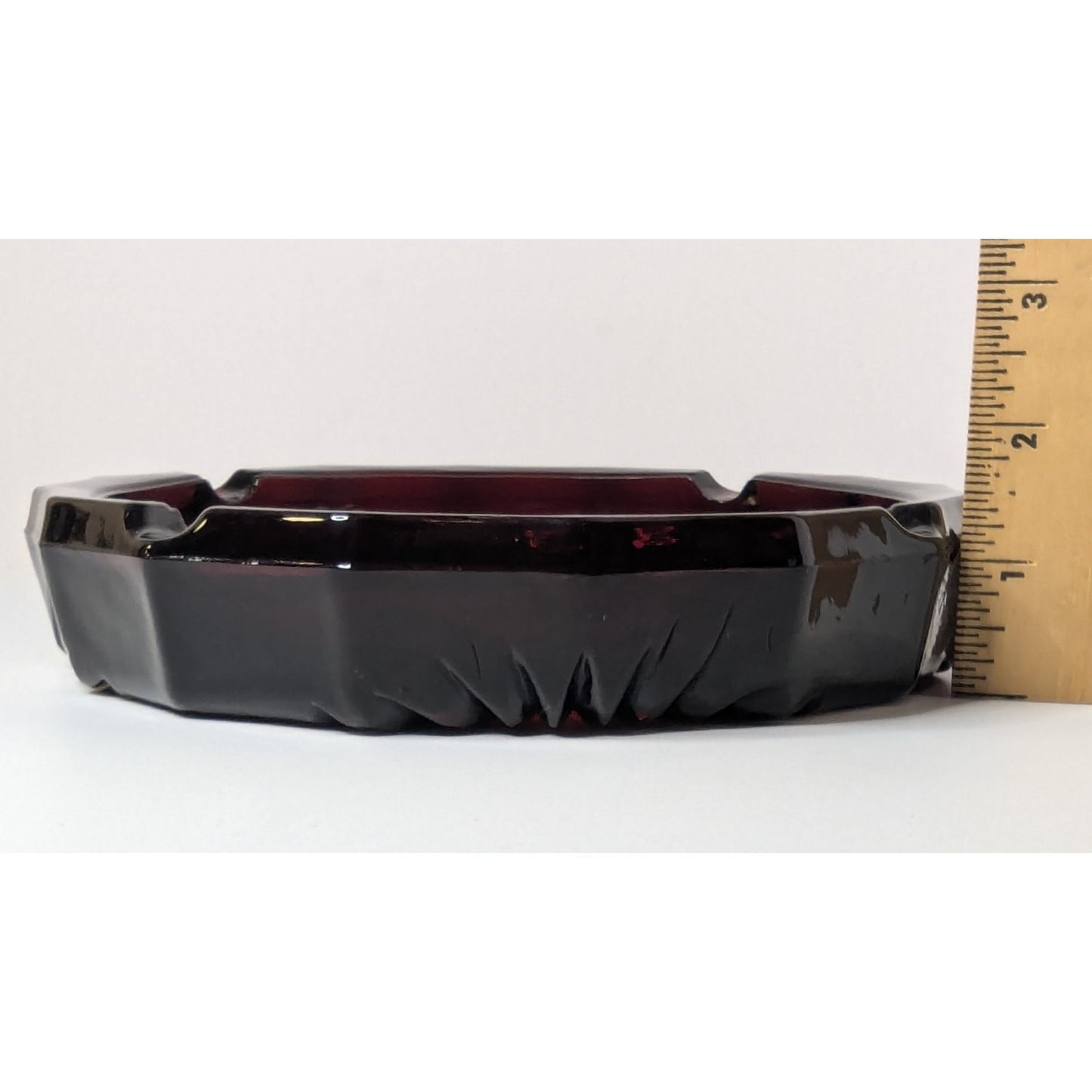 Vintage 8" Large Ruby Red Glass Heavy Octagonal Ashtray No Chips or Cracks