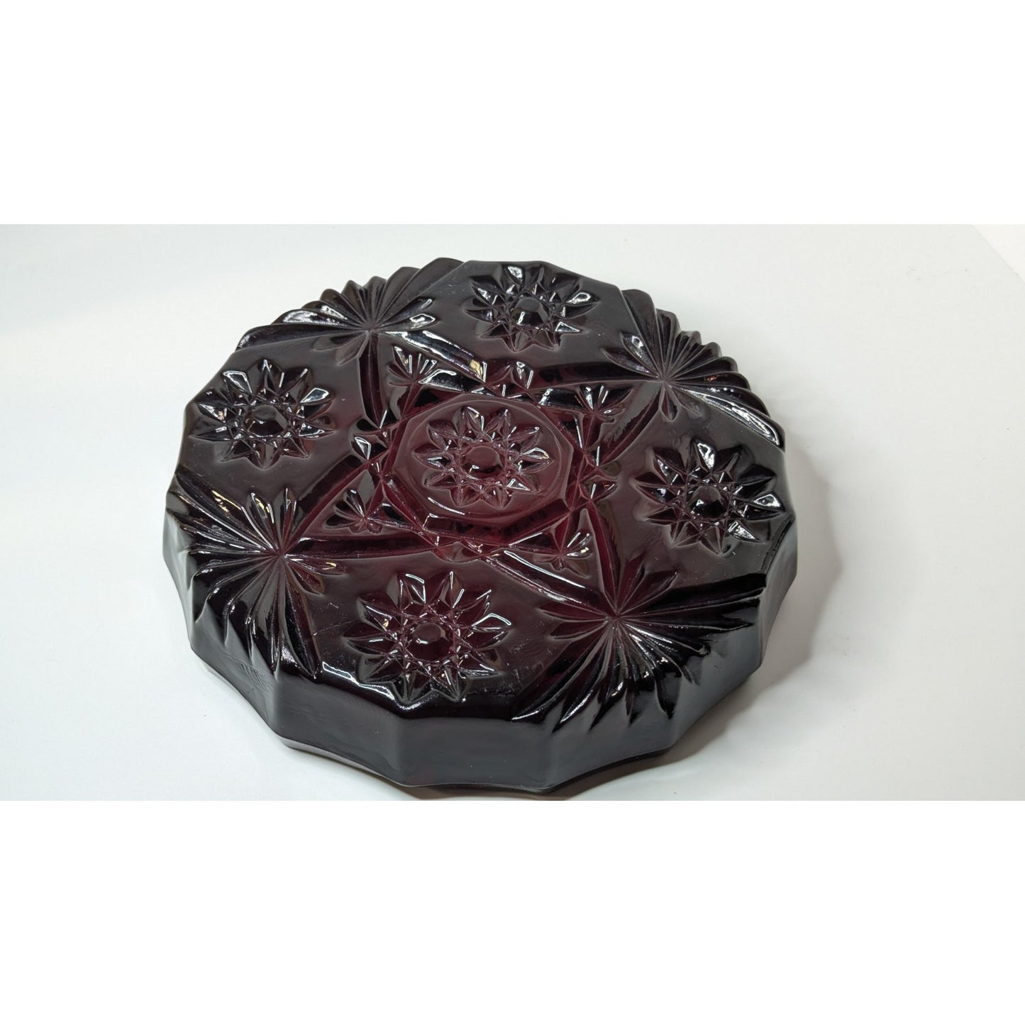 Vintage 8" Large Ruby Red Glass Heavy Octagonal Ashtray No Chips or Cracks