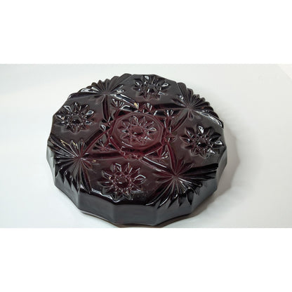 Vintage 8" Large Ruby Red Glass Heavy Octagonal Ashtray No Chips or Cracks