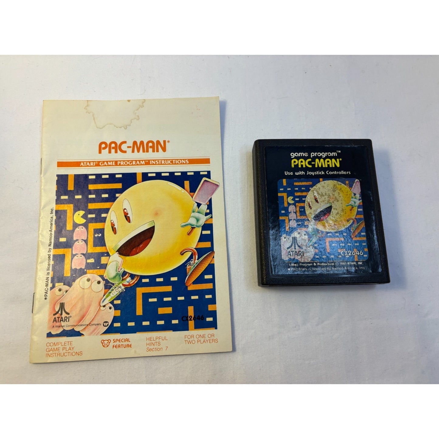Pac-Man Atari 2600 7800 Video Game Cartridge + Manual 1982 Tested