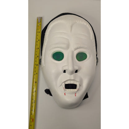 Vintage Vampire Halloween Mask Plastic W/ Hood Glowing Green Hologram Eyes