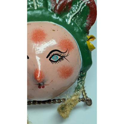 7" Vintage Mexico Oaxacan Hand Painted Handmade Leaf Face Folk Art Mask