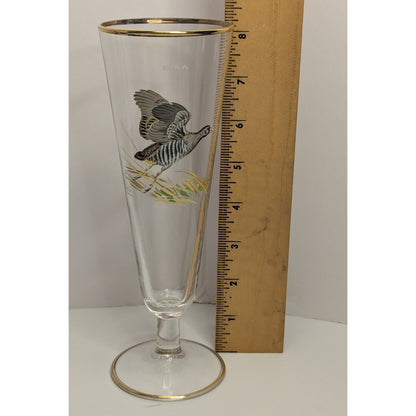 Vintage Ned Smith Hand Painted 8.25" SORA Gold Rimmed Pilsner Glass Waterfowl
