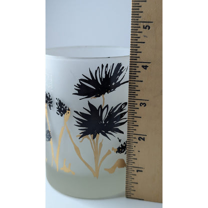 Georges Briard MCM Frosted Old Fashioned Rocks Glasses Set/2 Black Gold Floral