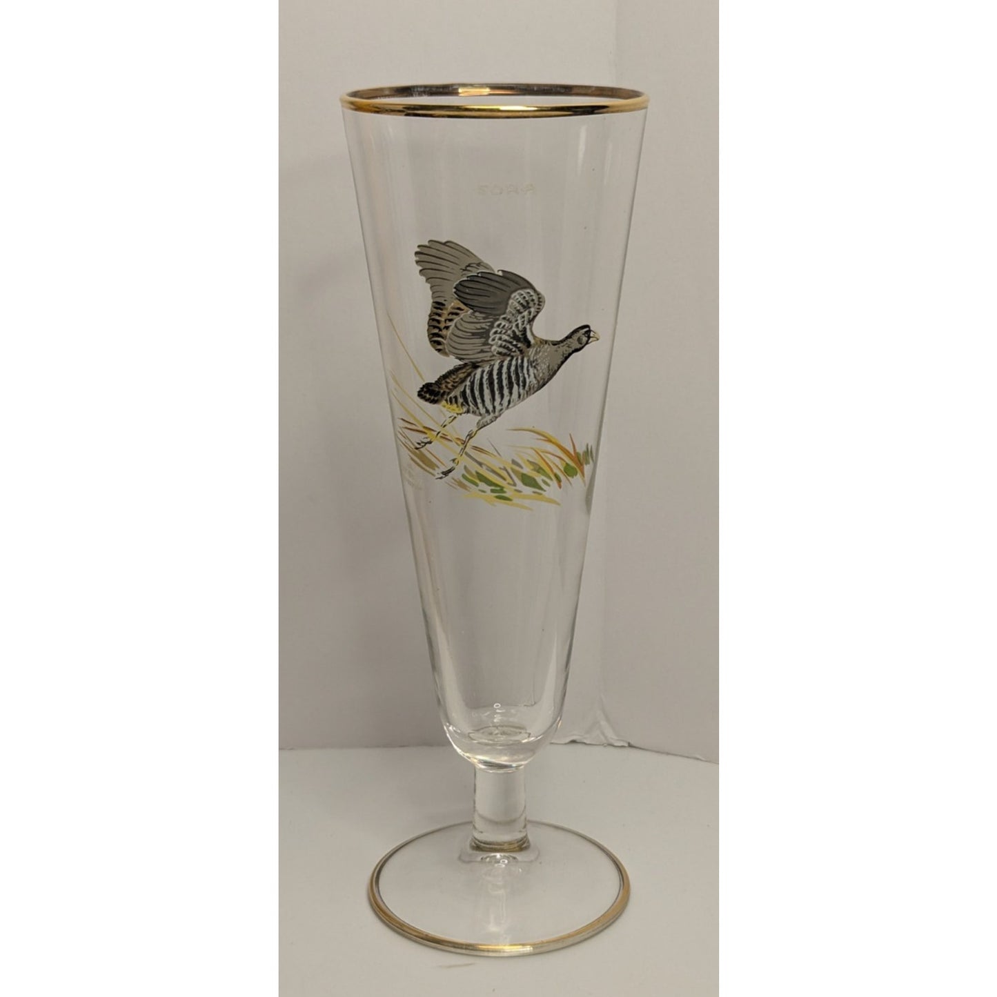 Vintage Ned Smith Hand Painted 8.25" SORA Gold Rimmed Pilsner Glass Waterfowl