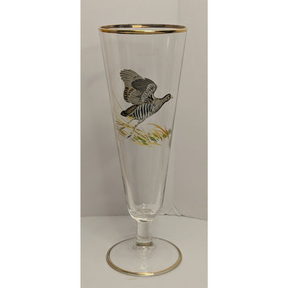 Vintage Ned Smith Hand Painted 8.25" SORA Gold Rimmed Pilsner Glass Waterfowl