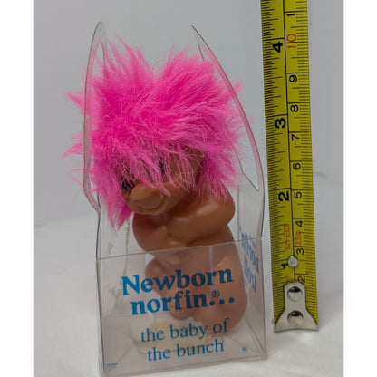 1985 Dam Newborn Norfin Troll LAYING Baby of the Bunch Pink Short Hair