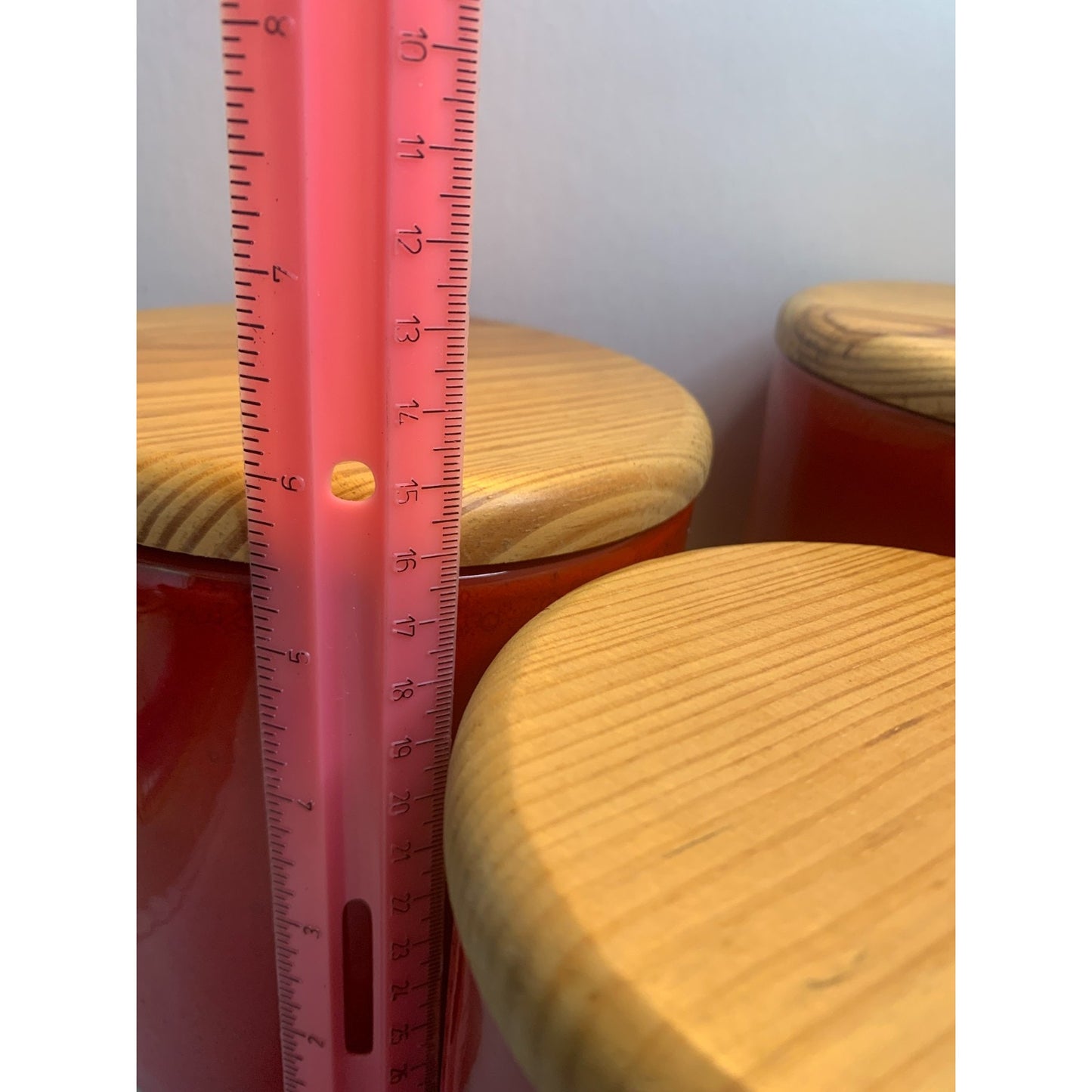 Mamma Ro Pottery Italy Red Set of 4 Canisters Wood Lids in Box New Old Stock