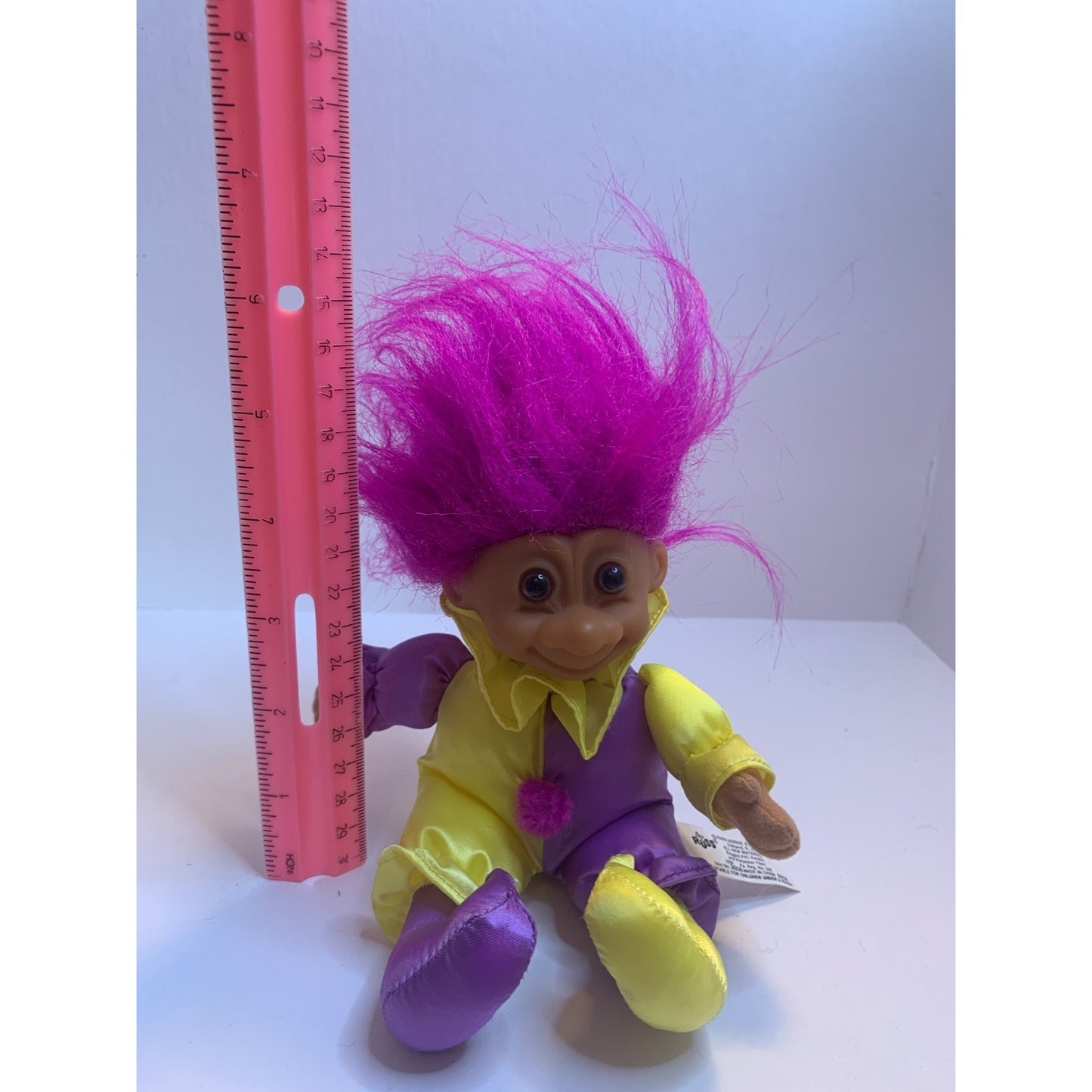 Vintage 1990s Russ Clown Troll 6" Soft Plush Doll Jester Outfit Sitting Purple