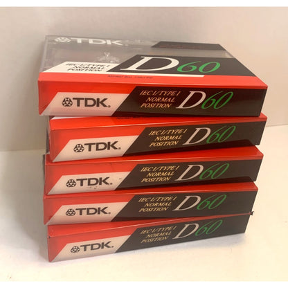 Lot of 5 TDK D60 Blank Cassette Tapes IEC1/TYPE1 Normal Position SEALED